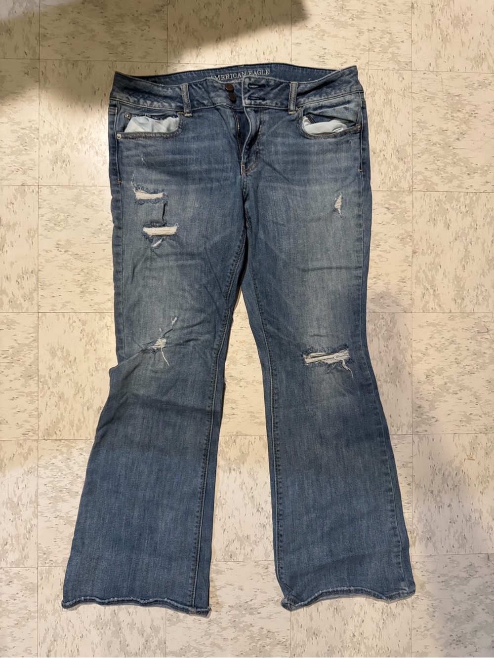 American Eagle Outfitters Distressed Flare Jeans - Blue